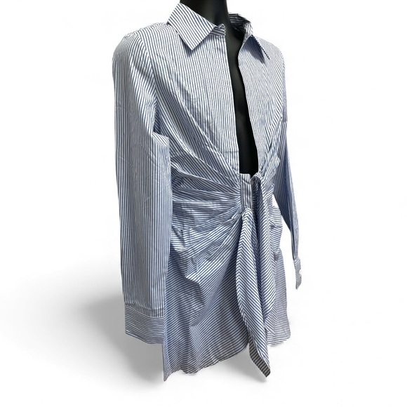 Choosy Blue Striped Nautical Twist-Front Mini Shirt Dress Size 6 New With Tags - Picture 5 of 10